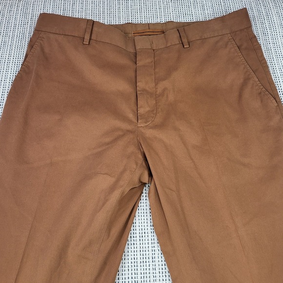 Zegna Pants Mens 36x31 Brown Premium Cotton Chino Straight Leg Casual Stretch - Picture 1 of 9
